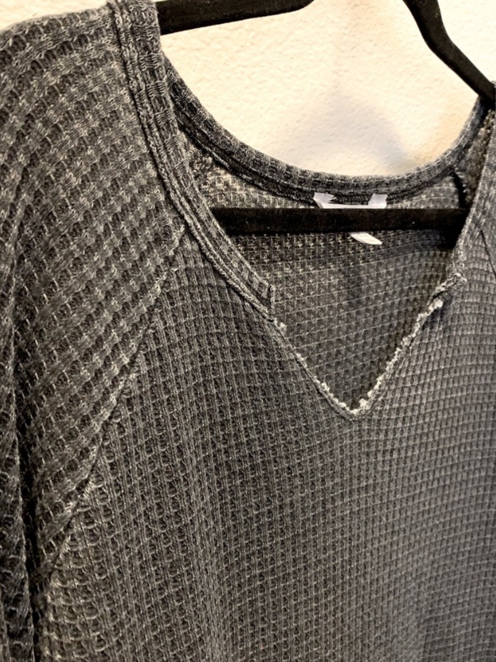 Waffle Knit Peplum Long Sleeve Top - Charcoal Size Large - Picture 2 of 6